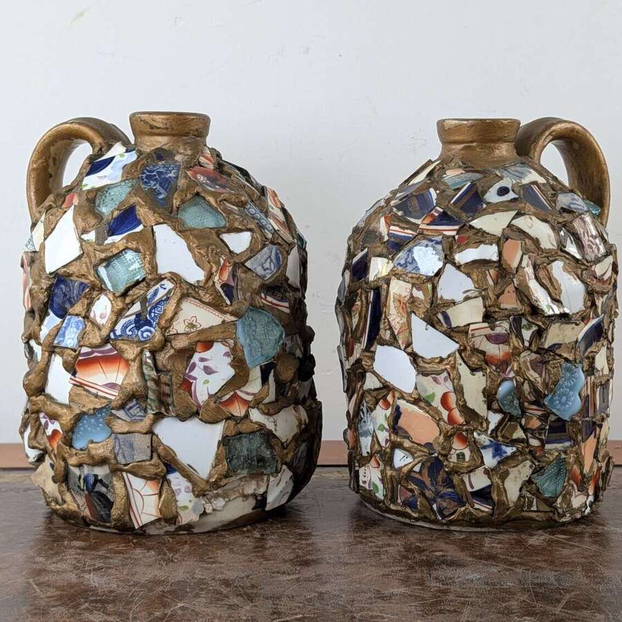 Pair of French pique-assiette ceramic memory jugs c.1900