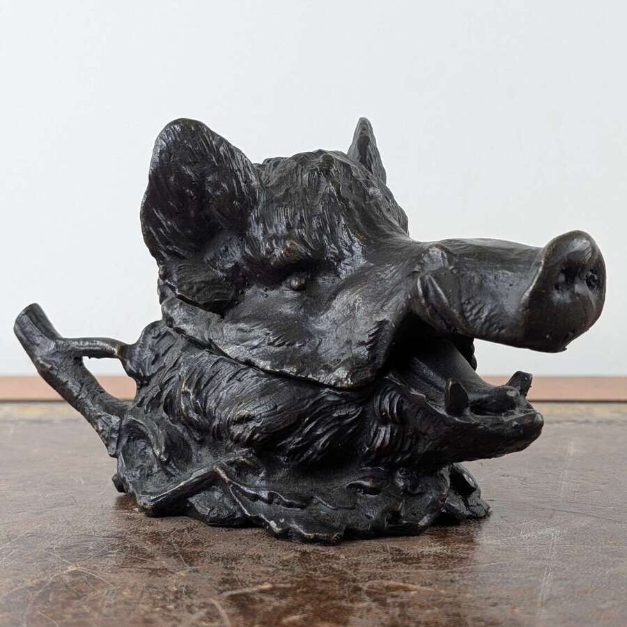 Bronze boar's head inkwell after Christophe Fratin signed Barrie c.1900